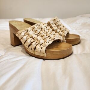 Sam & Libby Woven Clogs Sandals Women’s Size 8.5 Cream Wooden Heel Boho Retro